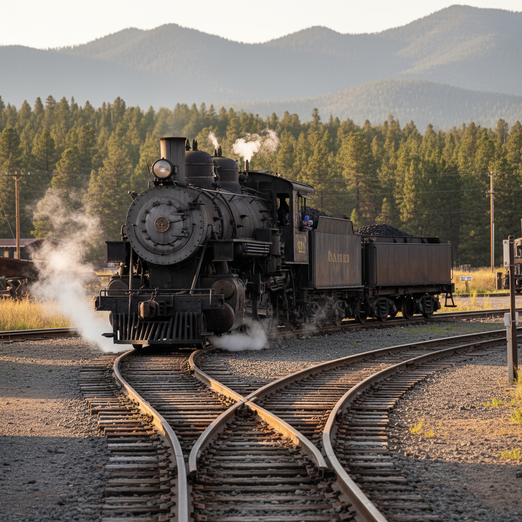 Durango & Silverton Narrow Gauge Railroad steam train turning on the wye tracks in the San Juan Mountains near Silverton, Colorado